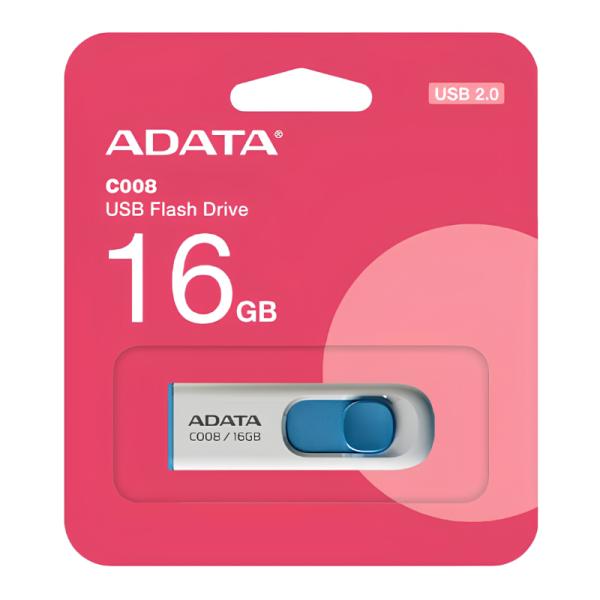 MEMORIA USB 16GB ADATA AC008 USB-A 2.0 AC008-16G-RWE BLANCO / AZUL
