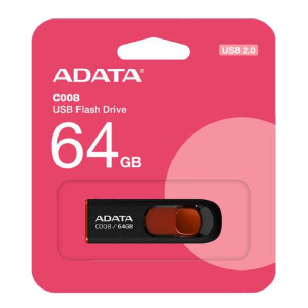 MEMORIA USB 64GB ADATA  AC008 USB-A 2.0 AC008-64G-RKD NEGRO / ROJO