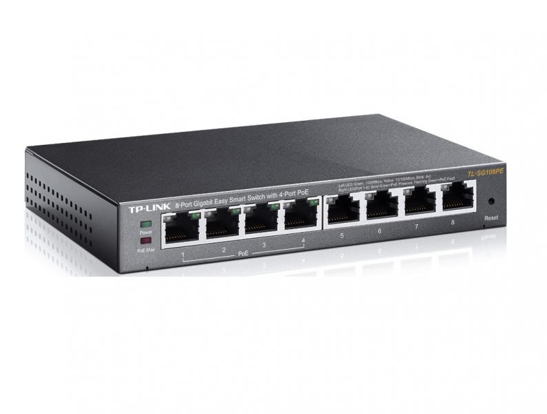 SWITCH TP LINK TL-SG108PE 8 PUERTOS GIGABIT 10/100/1000 MBPS EASY SMART PoE+ MANAGED ADMINISTRABLE GRIS