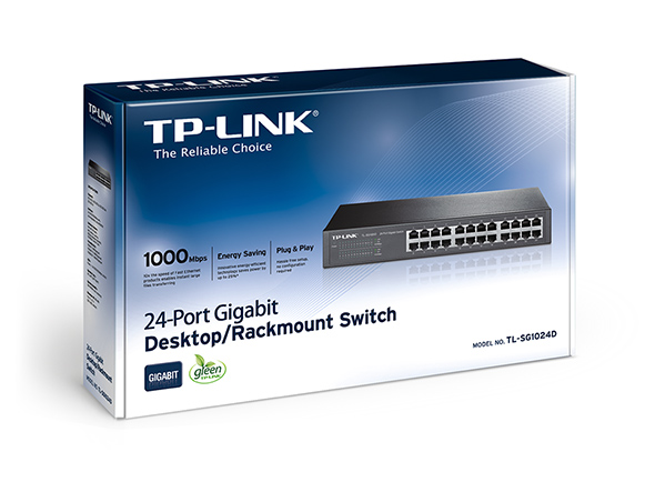 SWITCH TP LINK TL-SG1024D 24 PUERTOS RJ45 GIGABIT 10/100/1000 MBPS NO ADMINISTRABLE NEGRO