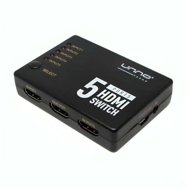 SWITCH UNNO TEKNO HB1203BK SWITCH HDMI 5 PUERTOS 4K 60HZ NO ADMINISTRABLE NEGRO