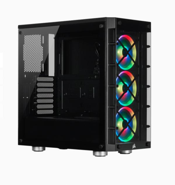 CASE GAMING RGB CORSAIR ICUE 465X MID TOWER VENTILADORES 3 DE 120MM CON VIDRIO LATERAL Y MALLA FRONTAL CC-9011188-WW NEGRO