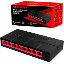 SWITCH MERCUSYS MS108G(EU) 8 PUERTOS GIGABIT 10/100/1000 MBPS NO ADMINISTRABLE NEGRO / ROJO