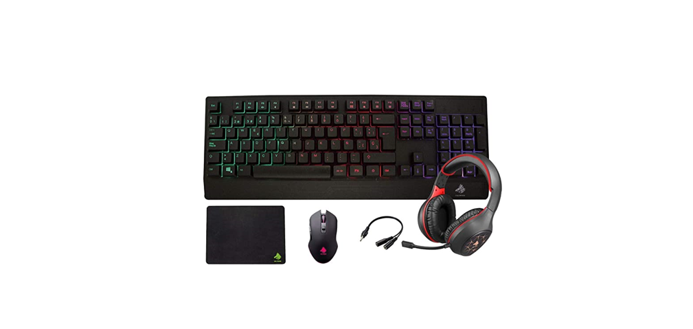 KIT GAMING EAGLE WARRIOR RHINO 4 IN 1 TECLADO RAINBOW COLOR LETTER BACKLIGHT+ MOUSE + MOUSE PAD+ HEADSET + (KMB302+ MOM636+ FXX24182+ FHS3007)