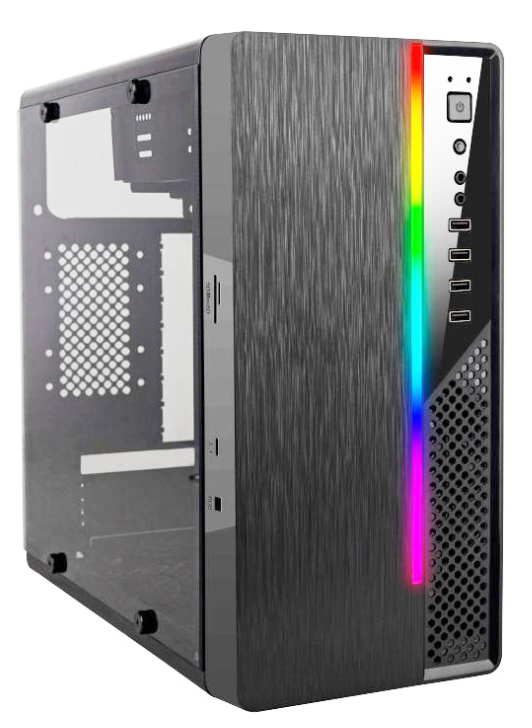 CASE GAMING  GT507 FULL BLACK FANEL WITH BLACK COATING . USB1.1*2 . RGB BAR LIGHT ON THE PANEL .TRANSPARENT SIDE PANEL