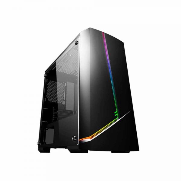 CASE GAMING RGB EAGLE WARRIOR GLADIATOR CG11 CG11RFRA001C MID TOWER 1 VENTILADOR DE 120MM CON VIDRIO FRONTAL Y LATERAL Y TIRA RGB NEGRO