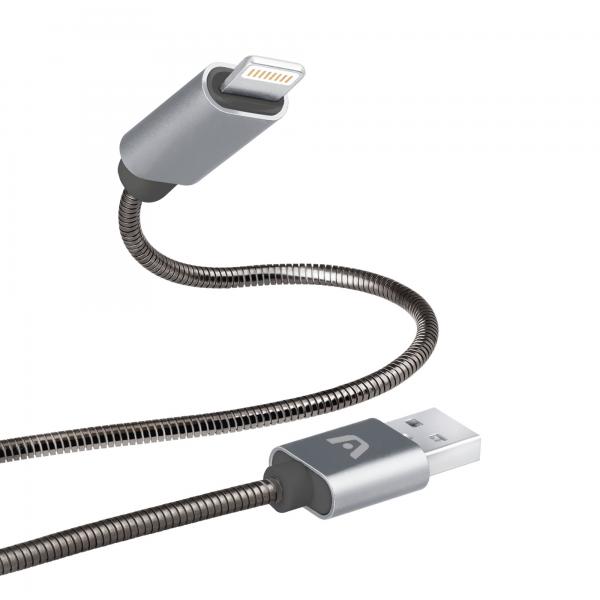 CABLE ARGOM DURA SPRING DE IPHONE USB 2.0 1M/3.2FT GRIS ARG-CB-0027GR