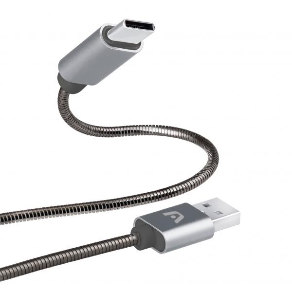 CABLE ARGOM DURA SPRING TYPE -C A USB METAL BRAIDED 1M/3.2FT GRIS ARG-CB-0028GR