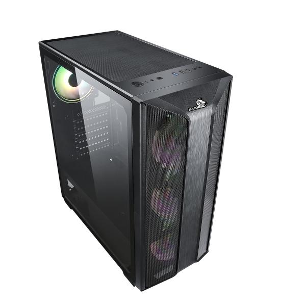 CASE X-LION H2-510 TEMPERED  GLASS SIDE PANEL + 3 12CM FANS USB2.0*2 + USB3.0*1 + HD AUDIO