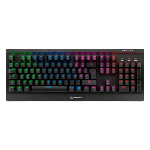 TECLADO GAMING RGB SHARKOON SKILLER SGK3 MEC&Aacute;NICO AL&Aacute;MBRICO USB ESPA&Ntilde;OL SWITCH AZUL 4044951026166 NEGRO