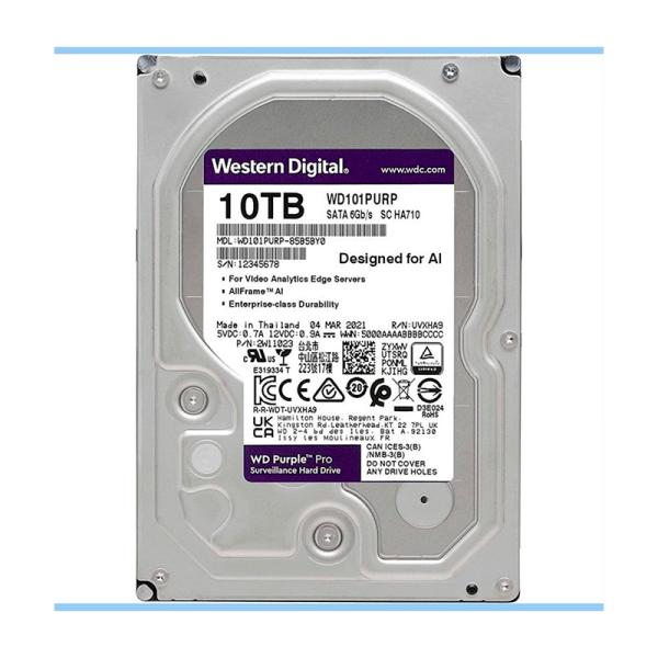 HD INTERNO 10TB WESTERN DIGITAL PURPLE WD101PURP 3.5" SATA III 256MB/S 7200 RPM CACHE SURVEILLANCE MORADO