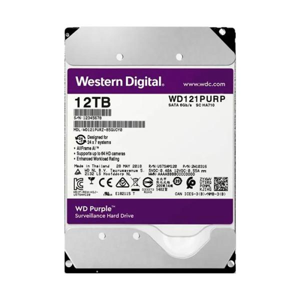 HD INTERNO 12TB WESTERN DIGITAL PURPLE WD121PURP 3.5" SATA III 512MB/S 7200 RPM CACHE SURVEILLANCE MORADO
