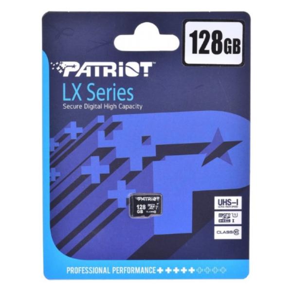 MEMORIA MICRO SDXC 128GB PATRIOT PSF128GMDC10 LX SERIES C10 UHS-I  80 MB/S 10 PARA DISPOSITIVOS MOVILES, CONSOLAS, DRONES Y SISTEMAS DE VIGILANCIA PSF128GMDC10