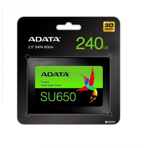 HD INTERNO SOLIDO 240GB ADATA SU650 2.5" SATA III 520MB/S / 450MB/S ASU650SS-240GT-R NEGRO