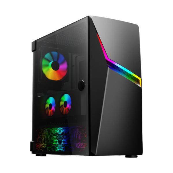 CASE GAMING RGB EAGLE WARRIOR STORM CG03YBRA001C MID TOWER 1 VENTILADOR DE 120MM CON VIDRIO LATERAL Y TIRA RGB NEGRO