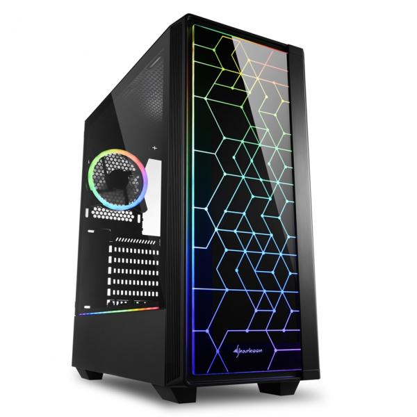 CASE GAMING RGB SHARKOON LIT 100 MID TOWER VENTILADORES 2 DE 120MM CON VIDRIO LATERAL Y PATRON REFLECTANTE FRONTAL 4044951028153 NEGRO