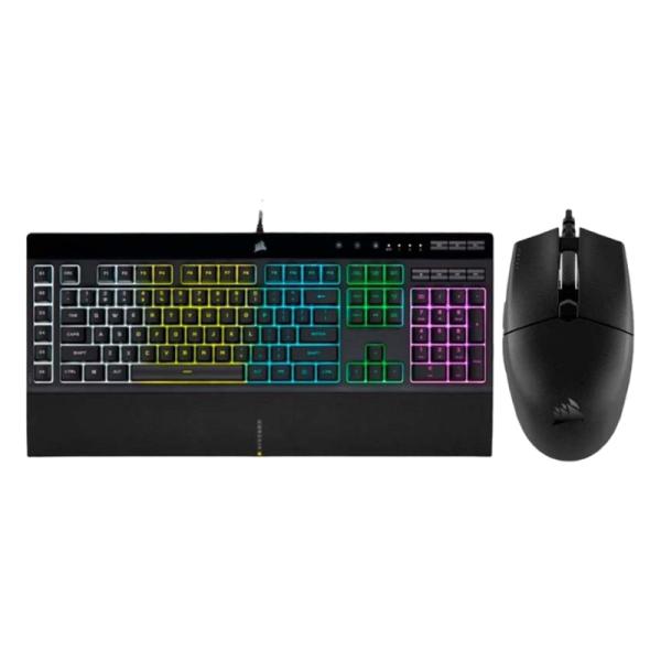 TECLADO Y MOUSE GAMING RGB CORSAIR K55 RGB PRO + KATAR PRO AL&Aacute;MBRICO USB CH-9226965-SP NEGRO