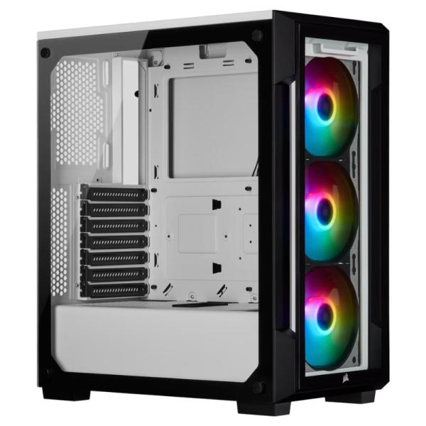 CASE GAMING RGB CORSAIR iCUE 220T MID TOWER VENTILADORES 3 DE 120MM CON VIDRIO LATERAL Y FRONTAL CC-9011191-WW BLANCO