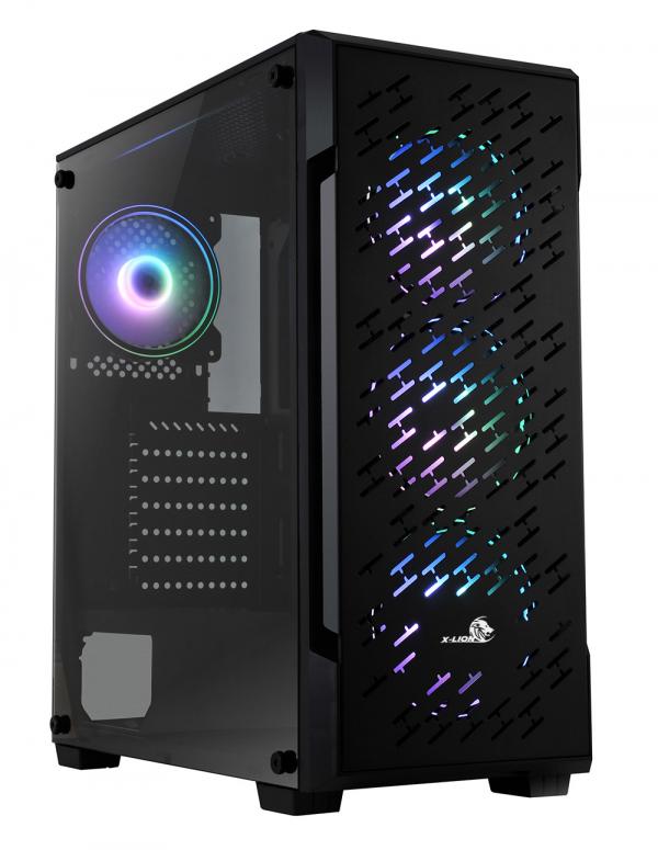 CASE GAMING  X-LION H2-525 TEMPERED  GLASS SIDE PANEL USB2.0*2 + USB3.0*1 + HD AUDIO + 3 FAN