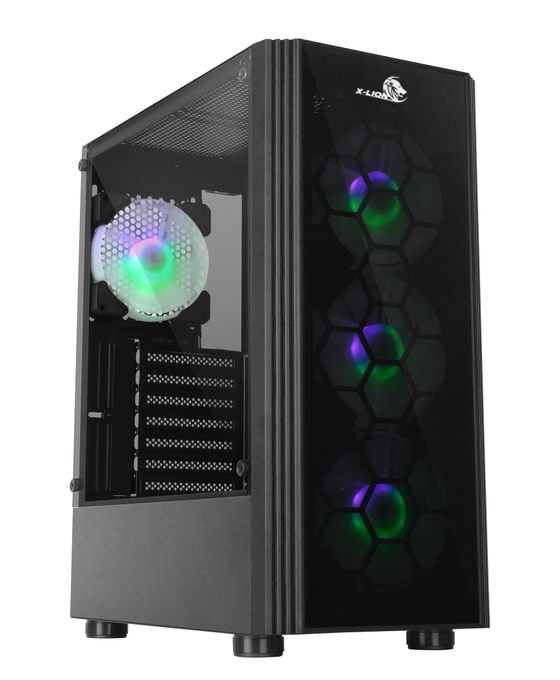 CASE GAMING  X-LION HF-620 TEMPERED  GLASS SIDE PANEL USB2.0*2 + USB3.0*1 + HD AUDIO + 3 FAN