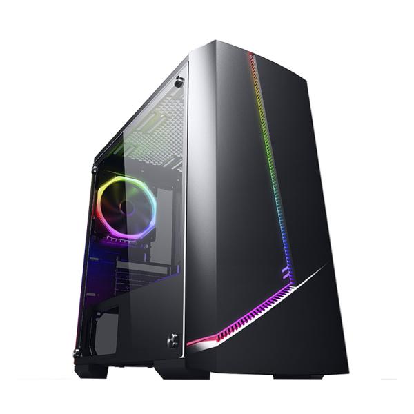 CASE GAMING RGB EAGLE WARRIOR GLADIATOR CG11RFRA003C MID TOWER 1 VENTILADOR DE 120MM CON PANEL ACRÍLICO FRONTAL Y LATERAL Y TIRA RGB (INCLUYE PEQUEÑO CONTROL BOARD) NEGRO