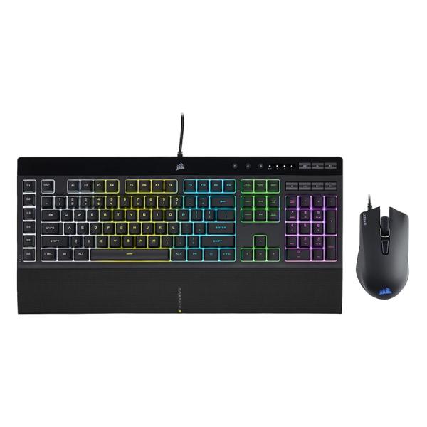 TECLADO Y MOUSE GAMING RGB CORSAIR K55 RGB PRO + HARPOON AL&Aacute;MBRICO USB CH-9226865-SP NEGRO