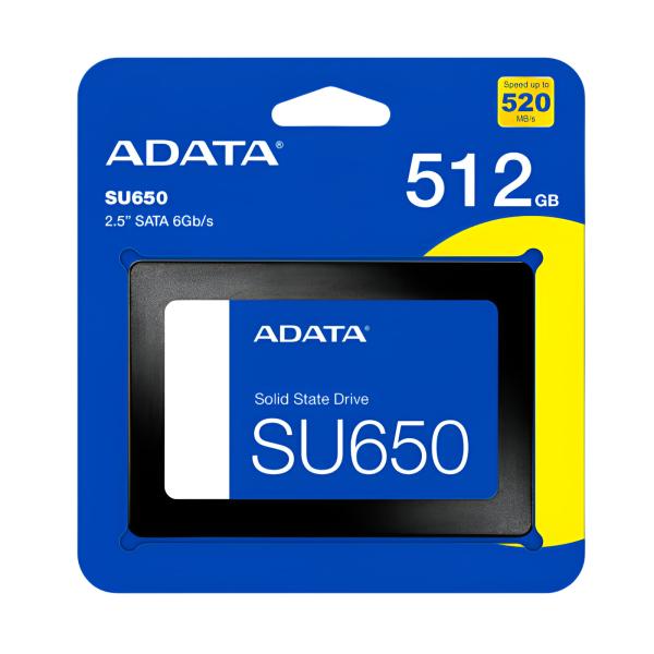 HD INTERNO SOLIDO 512GB ADATA SU650 2.5 PULG SATA III 520MB/S / 450MB/S ASU650SS-512GT-R AZUL