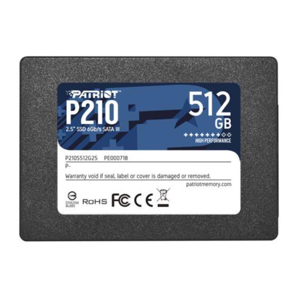 HD INTERNO SOLIDO 512GB PATRIOT P210 2.5 PULG SATA III 520MB/S / 430MB/S P210S512G25 P210 NEGRO