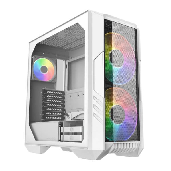 CASE GAMING RGB COOLER MASTER HAF 500 MID TOWER 2 VENTILADORES DE 200MM Y 2 DE 120MM CON VIDRIO LATERAL Y MALLA FRONTAL H500-WGNN-S00 BLANCO