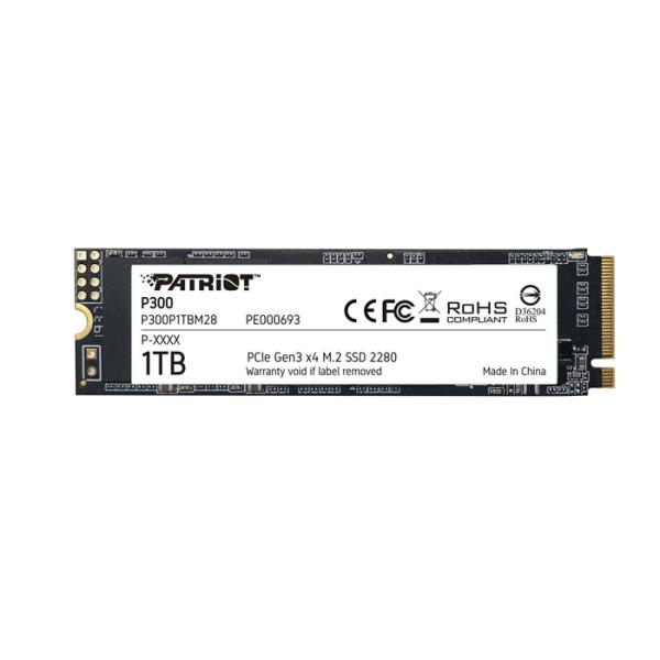 HD INTERNO SOLIDO 1TB PATRIOT P300 M.2 2280 PCIE GEN3 X4 NVME 2100MB/S / 1650MB/S P300P1TBM28 P300 NEGRO