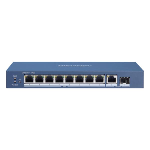 SWITCH HIKVISION DS-3E0510P-E/M(O-STD) 10 PUERTOS 8 RJ45 GIGABIT POE + 2 RJ45 GIGABIT 10/100/1000 MBPS NO ADMINISTRABLE 301801423 AZUL