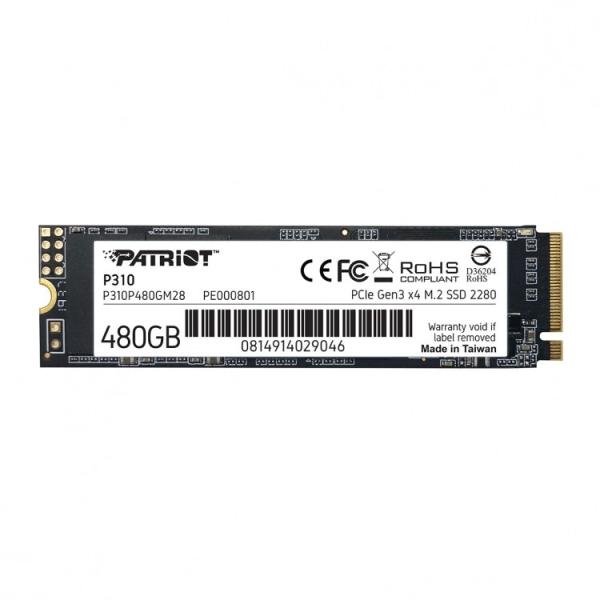 HD INTERNO SOLIDO 480GB PATRIOT P310 M.2 2280 PCIE GEN3 X4 NVME 1700MB/S / 1500MB/S P310P480GM28 P310