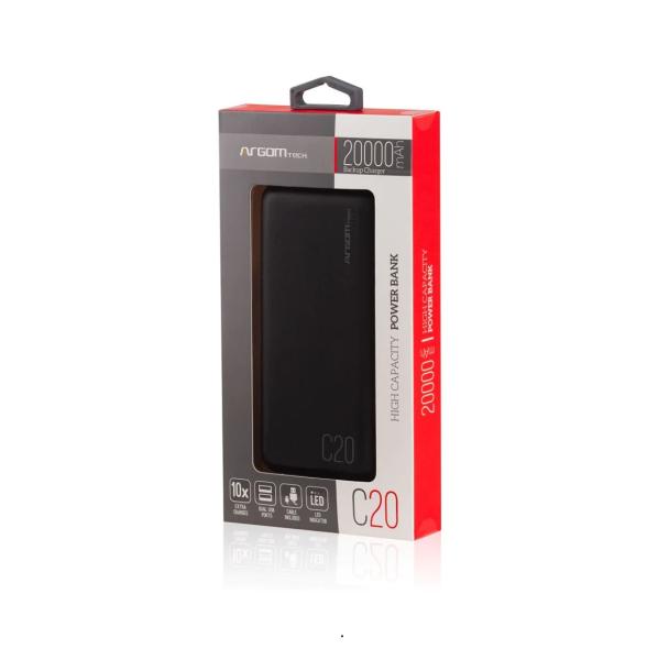 POWER BANK ARGOM C20 20000MAH BLACK ARG-PB-1145BK