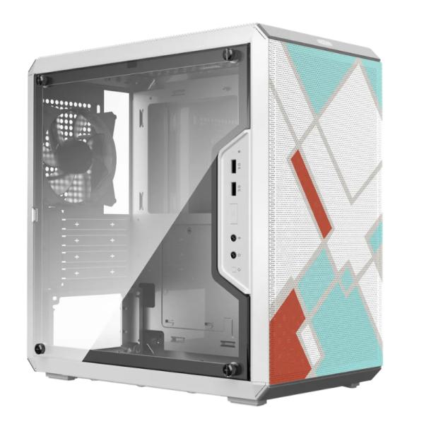 CASE COOLER MASTER MASTERBOX Q300L RETRO MINI TOWER  VENTILADOR 1 DE 120MM CON PANEL LATERAL ACR&Iacute;LICO TRANSPARENTE MCB-Q300L-WANN-S00 BLANCO /  TURQUESA / ROJO