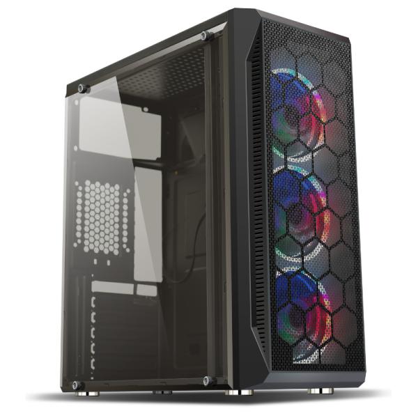 CASE GAMING RGB CG08Z3RA001C MID TOWER VENTILADORES 3 DE 120MM CON VIDRIO LATERAL Y MALLA FRONTAL NEGRO