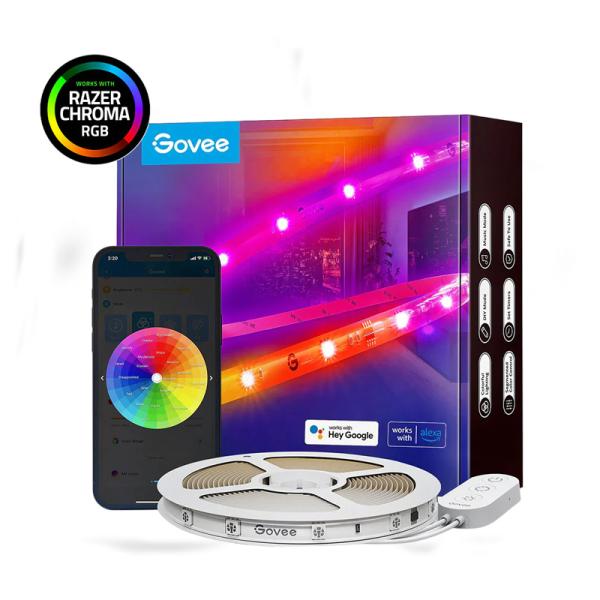 CABLE DE LUCES GOVEE LED RGBIC WIFI + BLUETOOTH LED CON COVERTOR DE PROTECCION 5MTS H619A1D1-OF-LA