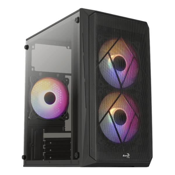 CASE GAMING RGB AEROCOOL CS-107-A-BK-V2 MINI TOWER VENTILADORES 3 DE 120MM CON VIDRIO LATERAL Y MALLA FRONTAL CS-107-A-BK-V2