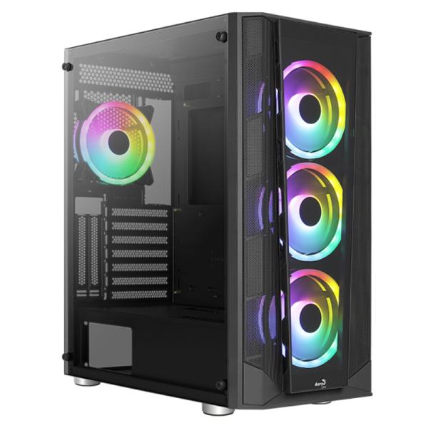 CASE GAMING RGB AEROCOOL PRISMA PRISM-G-BK-V3 MID TOWER VENTILADORES 4 DE 120MM CON VIDRIO LATERAL ACCM-PB29143.11 NEGRO