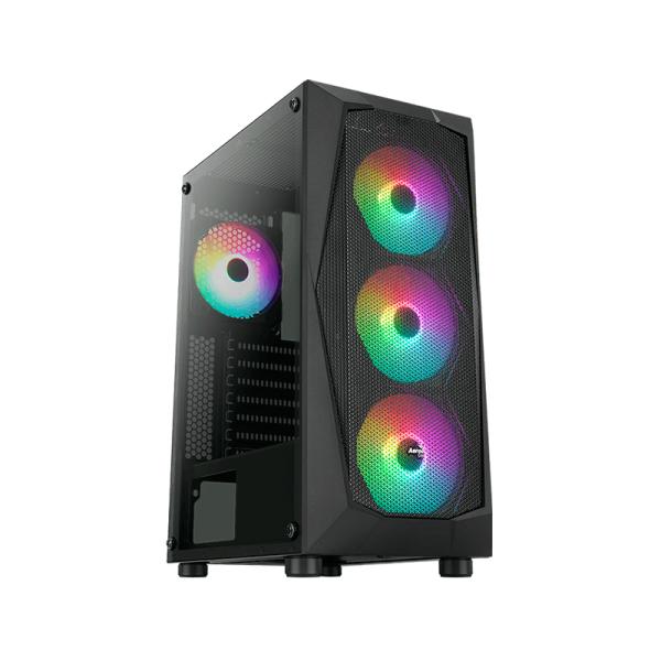 CASE GAMING RGB AEROCOOL FALCON A-BK-V1 MID TOWER VENTILADORES 4 DE 120MM CON PANEL DE ACRILICO LATERAL Y MALLA FRONTAL ACCM-PV41042.11 NEGRO