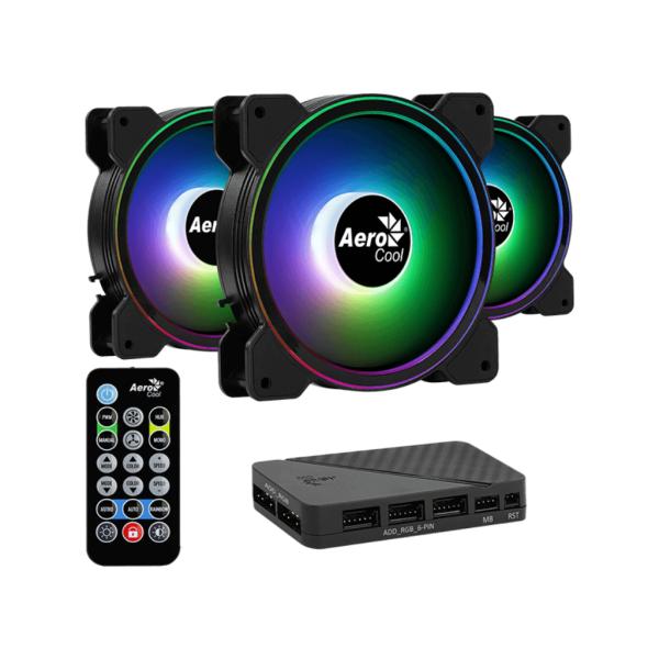 ABANICO RGB AEROCOOL SATURN 12F PRO 3X12CM CON CONCENTRADOR DE CONTROL H66F ARG CONTROL REMOTO ACF3-ST10247.01 NEGRO