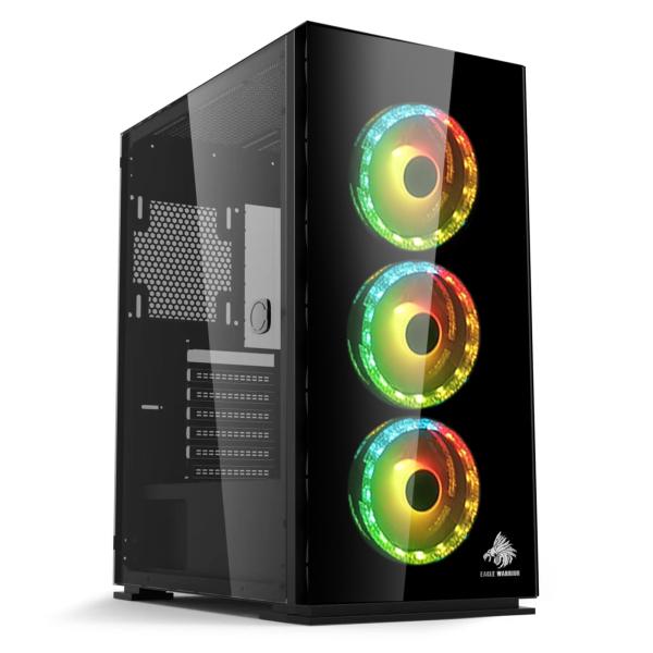 CASE GAMING  RGB EAGLE WARRIOR MID TOWER VENTILADORES 3 DE 120MM CON VIDRIO LATERAL Y FRONTAL NEGRO