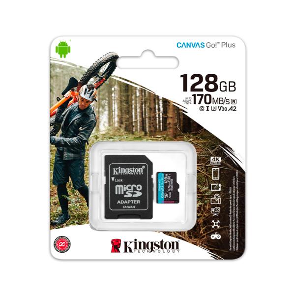 MEMORIA MICRO SDXC 128GB KINGSTON SDCG3/128GB CLASE 10 ?90 MB/S 170 MB/S ESPECIALIZADAS PARA C&Aacute;MARAS DE ACCI&Oacute;N Y DRONES