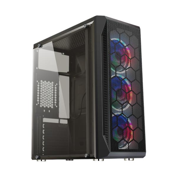 CASE GAMING RGB  EAGLE WARRIOR CG08Z3RA002C MID TOWER VENTILADORES 3 DE 120MM CON VIDRIO LATERAL Y MALLA FRONTAL NEGRO