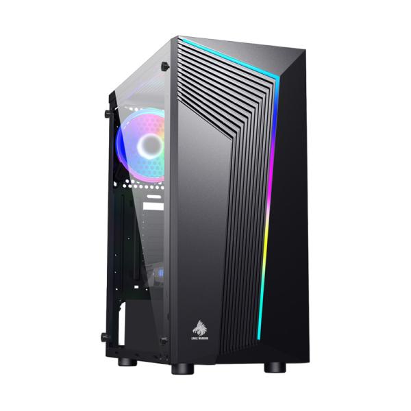 CASE GAMING RGB EAGLE WARRIOR CG10AARA001C MID TOWER SIN VENTILACIÓN INCLUIDA CON VIDRIO LATERAL Y TIRA RGB NEGRO