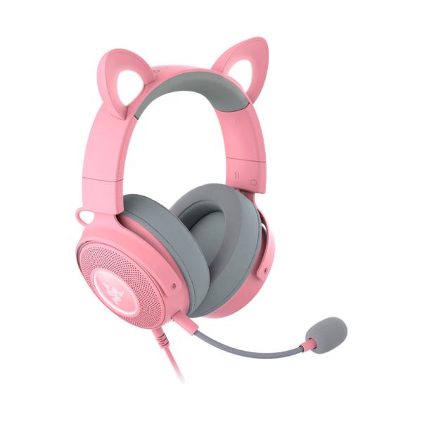 HEADSET GAMING RGB RAZER KRAKEN KITTY V2 QUARTZ ALÁMBRICO USB-A NASA RZ04-04510200-R3U1 ROSADO