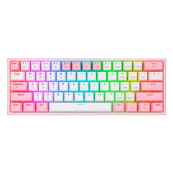 TECLADO GAMING RGB REDRAGON FIZZ PRO K616 MEC&Aacute;NICO INAL&Aacute;MBRICO BLUETOOTH INGL&Eacute;S SWITCH ROJO BLANCO / ROSADO