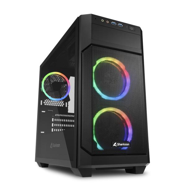 CASE GAMING RGB SHARKOON V1000 MINI TOWER VENTILADORES 4 DE 120MM CON VIDRIO LATERAL Y MALLA FRONTAL 4044951035052 NEGRO