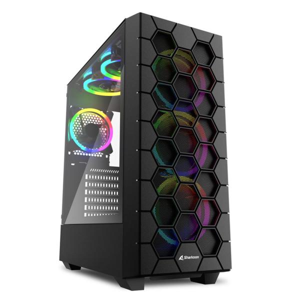 CASE GAMING RGB SHARKOON HEX MID TOWER VENTILADORES 6 DE 120MM CON VIDRIO FRONTAL Y LATERAL Y MALLA FRONTAL INTERNA 4044951037551 NEGRO