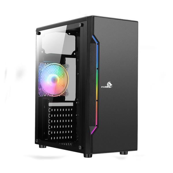 CASE GAMING  X-LION NE-386 E010-159TEMPERED  GLASS SIDE PANEL BLACK USB 2.0*2 + USB 3.0*1+HD AUDIO+RGB STRIP