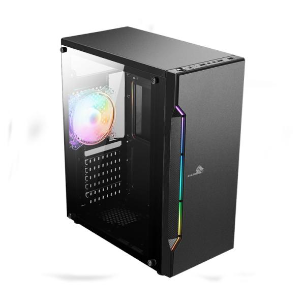 CASE GAMING  X-LION NE-386 E010-159TEMPERED  GLASS SIDE PANEL BLACK USB 2.0*2 + USB 3.0*1+HD AUDIO+RGB STRIP